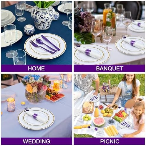 30 Pack Pre Rolled Purple Plastic Silverware with Napkins - Image 7