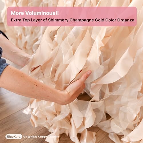 Champagne Gold Table Skirt 9ft. Double Organza, Two Trims Party Tutu Table Skirt! Wedding Decorations Rustic Theme, Graduation, Gold Party Decorations. Table Skirts for Rectangle Tables 9ft - Image 4