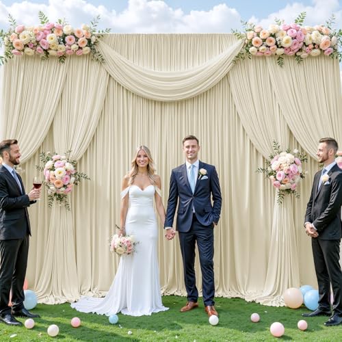 20ft x 12ft Beige Backdrop Curtains Wrinkle Free Backdrop Curtain for Wedding Parties Beige Fabric Backdrops Drapes Back Drop Cloth Bridal Shower Stage Curtains Wedding Decorations for Reception - Image 3
