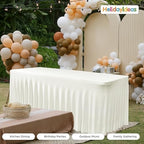 2 Pack Beige Spandex Table Covers 4ft Rectangle Ruffle Skirts for Party - Image 3
