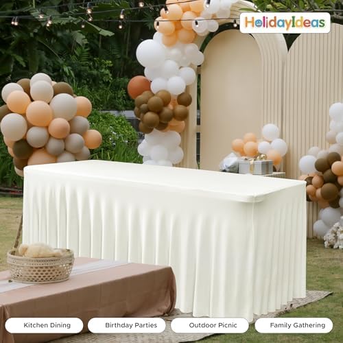4 Pack Beige Spandex Table Covers 6ft Rectangle Ruffle Skirts for Party - Image 5