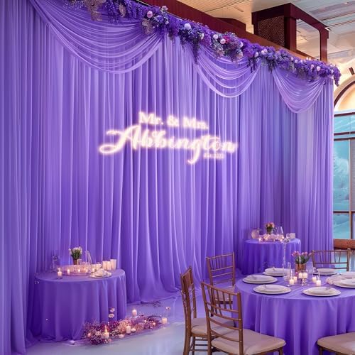 30ft x 10ft Purple Backdrop Curtains, Wrinkle-Free Sheer Chiffon Fabric Photo Backdrop Drapes for Wedding Arch Party Ceremony Stage Photography Decorations - Image 3
