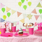 durony 350 Pieces Hot Pink Paper Dinnerware Set 7 Inch 9 Inch Disposable Dinner Plates Serve 50 Guests Paper Cup Cutlery Napkins Solid Color Party Supplies for Birthday Wedding Party Family Picnic - Image 6