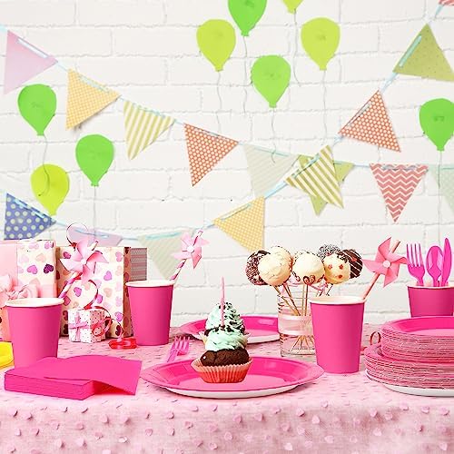 durony 350 Pieces Hot Pink Paper Dinnerware Set 7 Inch 9 Inch Disposable Dinner Plates Serve 50 Guests Paper Cup Cutlery Napkins Solid Color Party Supplies for Birthday Wedding Party Family Picnic - Image 6