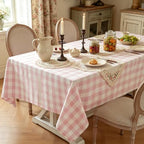Laolitou Spring Pink Gingham Table Cloth Rectangle Tables Buffalo Plaid Checkered Tablecloth Cotton Linen Farmhouse Tablecloths Washable Wrinkle Free for Picnic Kitchen, 60"x90" 6-8 Seats - Image 2