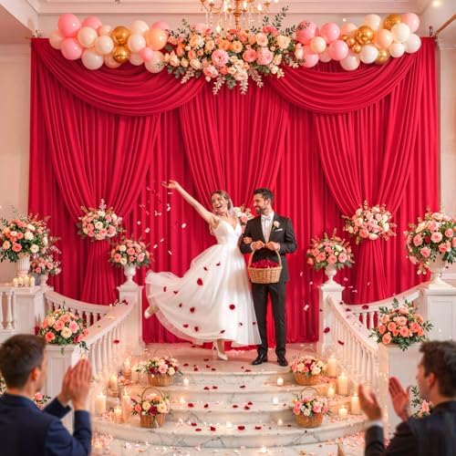 40x10FT Backdrop Curtains with Rod Pockets - Wrinkle Free Photo Stage Backdrop 8 Panels Curtains Drapes for Photography Wedding Party Baby Shower Decorations (Red) - Image 2