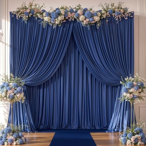 Navy Blue Backdrop Curtains-Wrinkle-Free Navy Blue Curtains Polyester Photography Drapes Wedding Background for Baby Shower Birthday Graduation Party Decorations - 40 X10FT - Image 4