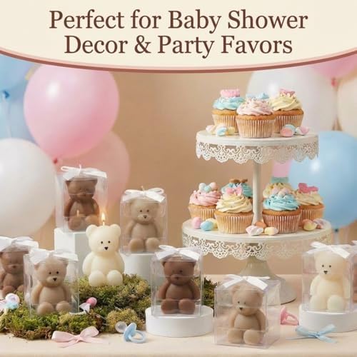 50 Pcs Bear Candles Baby Shower Favors,Light Brown, Brown, White - Image 5