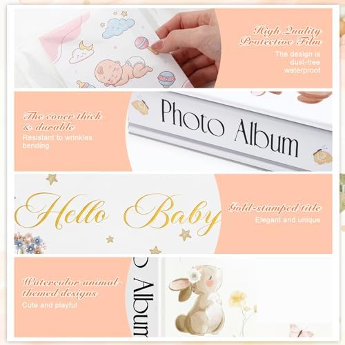 Thyle Baby Photo Album 4x6 600 Pockets Book Keepsake Gifts for Boy or Girl Newborn Memory Book with Front Window Holds Photo Album for New Parents Baby Shower Welcome Party(Rabbit) - Image 5