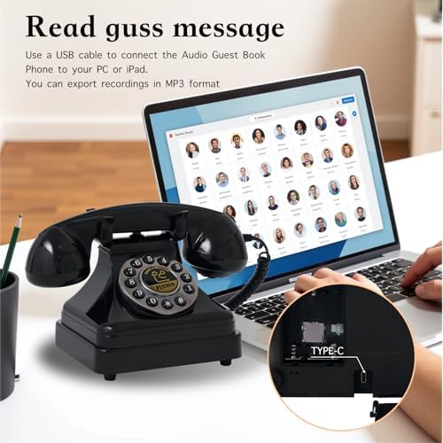 Audio Guest Book Wedding Phone,Audio Guestbook Phone Vintage Style Audio Message Voicemail for Graduation Retirement Party Birthdays Baby Shower Special Occasions (Black) - Image 5