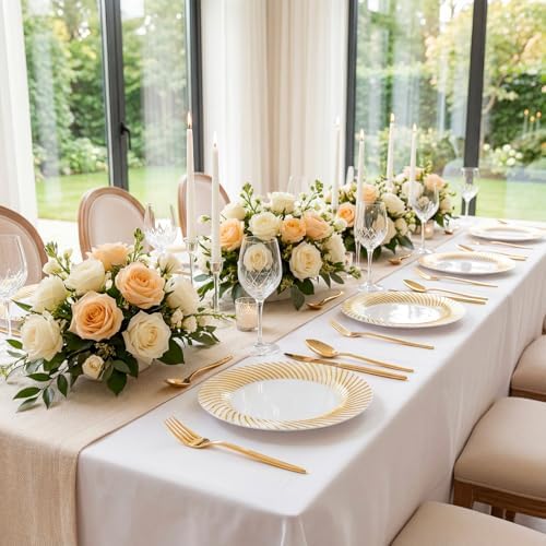 IOOOOO 100Pcs 10" Gold Plastic Dinner Plates, Heavy Duty Disposable Plates - Image 6
