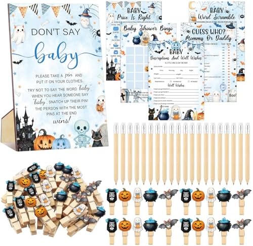 Patelai 321 Pcs Baby Shower Games Supplies, Blue Halloween by Patelai