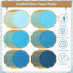 Light Blue Paper Plates and Napkins Party Supplies for 48 Guests, Disposable 9’’ Scalloped Blue and Gold Gradient Tableware Set for Birthday, Wedding, Baby Shower Decorations - Image 3