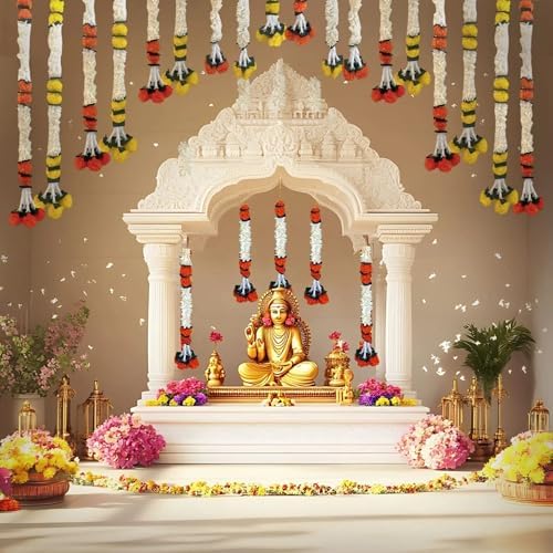 LoveNspire Artificial Jasmine Marigold Garland for Festive Decorations - Indian Flowers for Wedding, Diwali, Day of the Dead, Outdoor Wall Hanging & Indoor Home Décor 3Feet / 100Strings - Image 7
