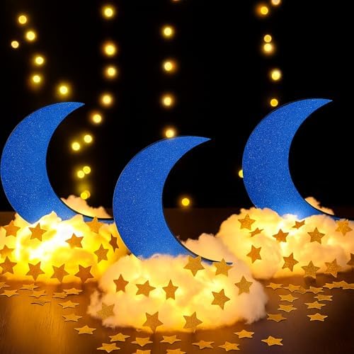 Wonderjune 9 Sets Star and Moon Centerpieces Baby Shower Decor, Blue by Wonderjune