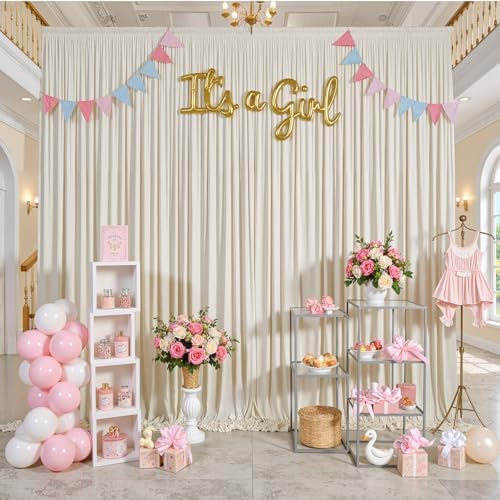 40 ft x 10 ft Wrinkle Free Beige Backdrop Curtain for Parties, 8 Panels 10ft Polyester Beige Photo Backdrop Drapes for Graduation Birthday Wedding Party Stage Curtains - Image 2