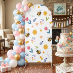 Arch Backdrop Cover for Wedding Spring Flowers Cute Bees 7.2FT Stretch Spandex Party Arch Cover, Fabric Backdrop Banner for Baby Shower, Birthday, Bridal Shower Decor Pink Tulips Honeycombs White - Image 3