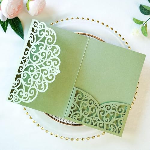 ponatia Trifold Laser Cut Wedding Invitations Pockets with Envelopes - Image 3