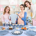 350 Pcs Dusty Blue and White Paper Plates and Napkins Set, Serve 50 Guest - Image 6