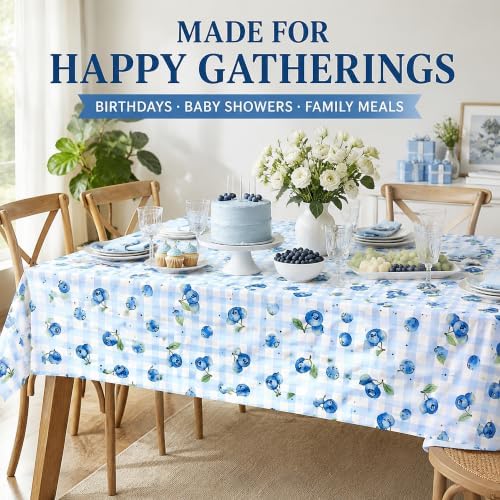 Pyrrhiax 8pcs Blueberry Tablecloth,Rectangular Disposable Table Cover for Dining Room Kitchen/Blueberry Baby Shower Decorations, Waterproof Plastic Table Cover 54”X 108” - Image 5