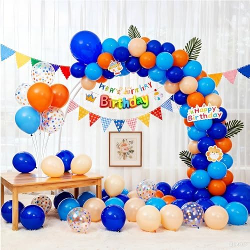 Orange and Blue Balloons Kit, 60pcs 12 inch Light Royal Blue Nude Latex Balloons and Electric Balloon Pump - Image 3