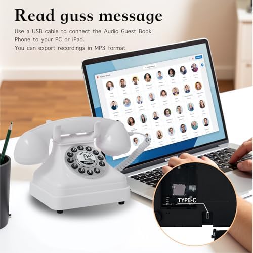 Audio Guest Book Wedding Phone,Audio Guestbook Phone Vintage Style Audio Message Voicemail for Graduation Retirement Party Birthdays Baby Shower Special Occasions (White) - Image 5