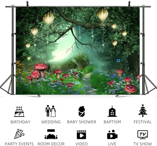 12x10ft Enchanted Forest Backdrop Spring Fairytale Garden Photography Background Green Tree Butterfly Mushroom Wonderland Kid Birthday Banner Decorations Baby Shower Portrait Photo Booth Prop - Image 5
