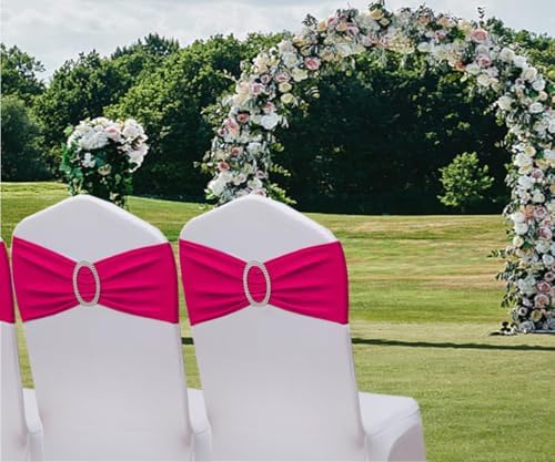 Hot Pink Chair Sashes 50 Pack, Spandex Chairs Bands for Birthday Wedding Party Decor, Hot Pink Chair Bows Sashes - Image 3