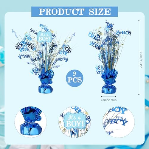 Wenqik 9 Pcs Baby Shower Foil Spray Centerpiece It's a Boy Table Centerpiece Gender Reveal Birthday Party Decors Metallic Table Decoration for Home Baby Shower Party Celebrations, Blue - Image 3