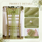 VitalCozy 50 Pack Sage Green Pearls Chair Sashes with Bows Wedding Decor - Image 3
