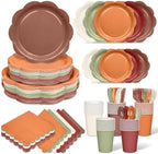 350 Pcs Fall Party Plates and Napkins - Sage Green Orange Party Decoration Tableware set Include Autumn Wedding Gradient Scalloped Plate Napkin Cup & Cutlery for Thanksgiving, Bridal shower, Birthday by Unknown