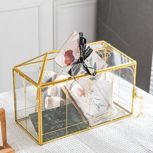 Glass Card Box with Slot, 12.6" x 5.9" x 9" Large Gold Clear Card Boxes for Wedding Receptions, Christmas Decor, Baby Shower, Birthday Party, Bridal Shower - Slot Length 7.1 Inches - Image 3