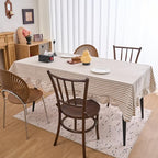 vctops Farmhouse Khaki Stripe Ruffle Table Cloth, Boho Cotton Linen Tablecloth, Washable Table Cover for Rectangle Table Baby Shower Kitchen Party Wedding Decor (Khaki B,70"x118") - Image 3