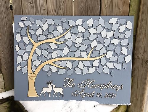 Custom Guest Book Alternative with Leaves to Sign, Wedding Sign in with Deer Under Tree, Rustic Wedding Guest Book, Wedding Sign in Welcome Sign (150 Leaves 24"x18") - Image 3