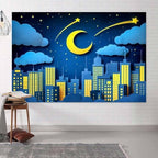 8 x 6 ft Moon Stars Clouds Backdrop Super City Cartoon Paper Cut Hero Photography Backdrop Skyscraper Urban Light Girl Boy Birthday Baby Shower Party Photo Studio Props - Image 5