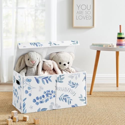 Sweet Jojo Designs Floral Leaf Boy or Girl Small Fabric Toy Bin Storage Box Chest For Baby Nursery or Kids Room - Blue Grey and White Boho Watercolor Botanical Flower Woodland Tropical Garden - Image 2