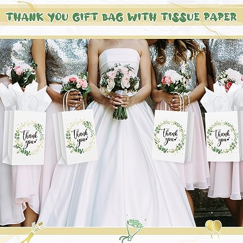 PerKoop 60 Pack Thank You Paper Gift Bags, Eucalyptus Leaf, White, Green - Image 4