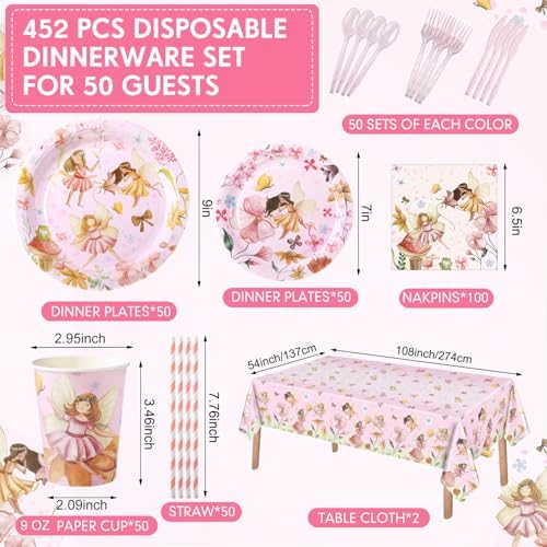 Potchen 452 Pcs Fairy Party Supplies Serve 50, Pink - Image 2