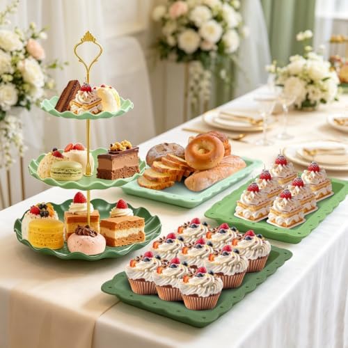 9Pcs Cupcake Stand & Serving Tray Set – 3 Tier Dessert Cake Stands, Cookie Display Stand，for Party Wedding Birthday Baby Shower, Gradient Dessert Table Display Stands Cookie Tray Rack（Green,Round - Image 6