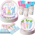 Honeydak 210 Pcs Happy Easter Party Supplies for 30 Guests, Includes Colorful Bunny Plates, Cups, Napkins, Cutlery - Cute Rabbit Carrot Tableware Decoration for Baby Shower Easter Party by Honeydak