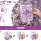 Fullhawl 50 Sets Wedding Invitations Wraps Set Pre Folded Vellum Jackets for 5 x 7 Invitations Dried Flowers Wax Seal Stickers Chiffon Silk Ribbon for Wedding Birthday Bridal Shower (Light Purple) - Image 5
