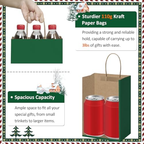 BagDream Small Gift Bags with Handles 5.25x3x8 Inch Forest Green 100Ct Bulk - Image 3