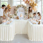 4 Panels Ivory Desk Skirt for Teacher Desk 6ft Table Skirts for Rectangle Tables 6ft Spandex Curtain Table Skirt for Classroom Ruffle Fabric Tablecloth for Party Wedding Baby Shower Decorations - Image 5