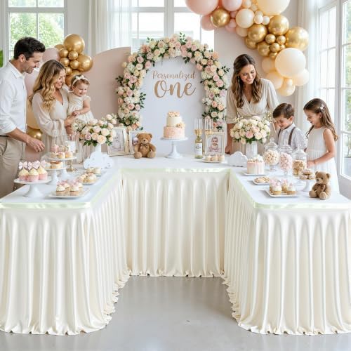 4 Panels Ivory Desk Skirt for Teacher Desk 6ft Table Skirts for Rectangle Tables 6ft Spandex Curtain Table Skirt for Classroom Ruffle Fabric Tablecloth for Party Wedding Baby Shower Decorations - Image 5