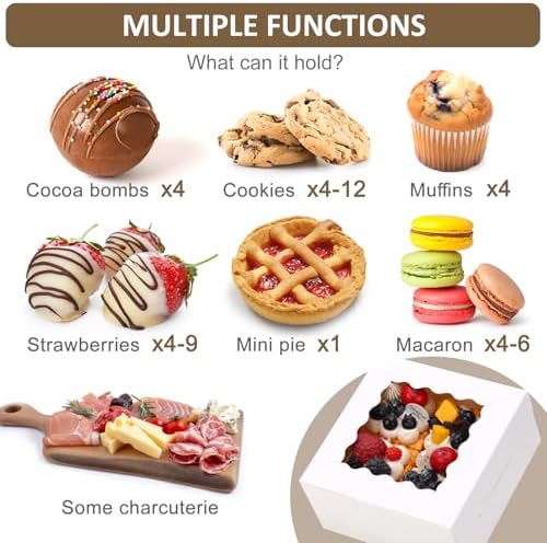 Moretoes 80pcs Cookie Boxes with Window, 6x6x3 Inches White Bakery Boxes - Image 3