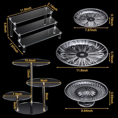 6 Pcs Acrylic Dessert Stand Set Tiered Tray Holder, Vintage Style - Image 2