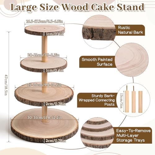 4 Tier Wooden Cupcake Tower, Wood Cupcake Stand, Tiered Dessert Stands, Large Rustic Cupcakes Display Holder Stand, for Woodland Baby Shower Decoration Wedding Birthday Tea Party Farmhouse Decor - Image 2