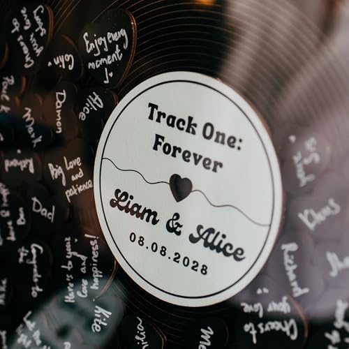 Personalized Vinyl Record Wedding Guest Book Alternative – Black Wood Sign with Custom Names and Date – Alternative Wedding Reception Decor - Fall Wedding Guestbook Reception - Image 6