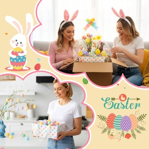 Funnymoom 24 Sets Gift Basket Boxes with Handle Clear Bags and Bows for Birthday Wedding Baby Shower Tea Party Favor Packaging 9.8x6.5 in - Image 6