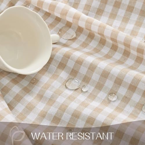 Romanstile Gingham Ruffled Tablecloth Rectangle, 60 x 120 Inch, Taupe - Image 4